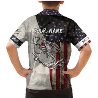 Personalized Distressed American Flag Bass Fishing Family Matching Mermaid Dress and Hawaiian Shirt Hooked Fish and Rustic Vintage Theme - Wonder Print Shop