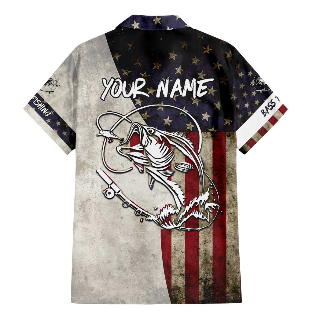 Personalized Distressed American Flag Bass Fishing Family Matching Mermaid Dress and Hawaiian Shirt Hooked Fish and Rustic Vintage Theme - Wonder Print Shop