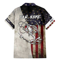 Personalized Distressed American Flag Bass Fishing Family Matching Mermaid Dress and Hawaiian Shirt Hooked Fish and Rustic Vintage Theme - Wonder Print Shop