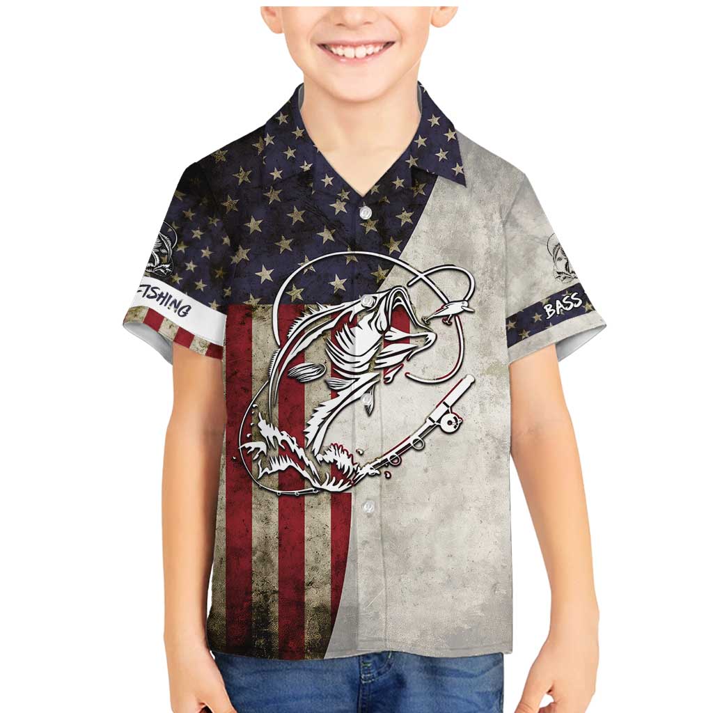 Personalized Distressed American Flag Bass Fishing Family Matching Mermaid Dress and Hawaiian Shirt Hooked Fish and Rustic Vintage Theme - Wonder Print Shop