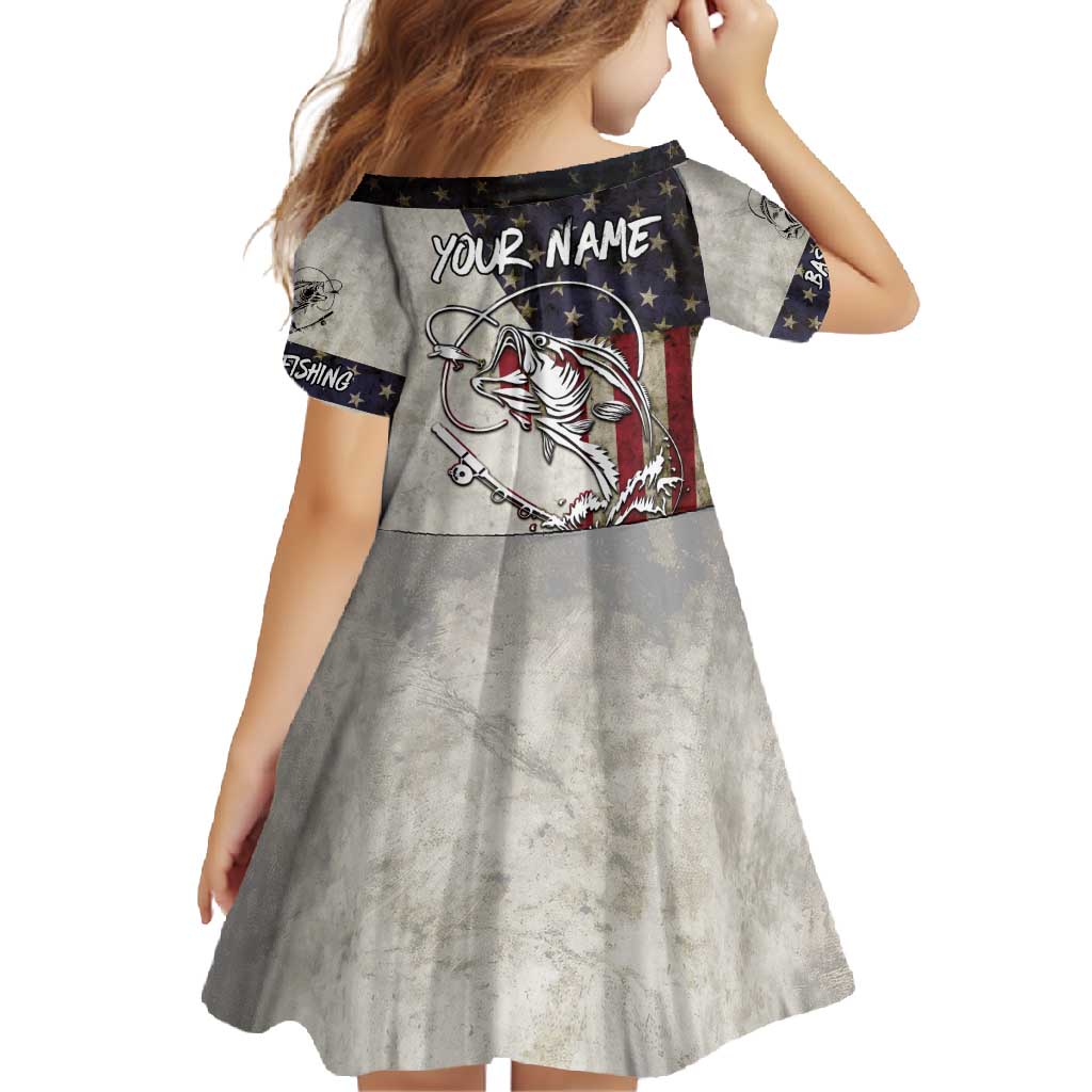 Personalized Distressed American Flag Bass Fishing Family Matching Off Shoulder Maxi Dress and Hawaiian Shirt Hooked Fish and Rustic Vintage Theme - Wonder Print Shop