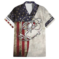 Personalized Distressed American Flag Bass Fishing Family Matching Summer Maxi Dress and Hawaiian Shirt Hooked Fish and Rustic Vintage Theme - Wonder Print Shop