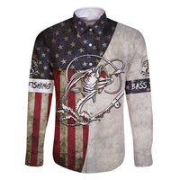 Personalized Distressed American Flag Bass Fishing Family Matching Summer Maxi Dress and Hawaiian Shirt Hooked Fish and Rustic Vintage Theme - Wonder Print Shop