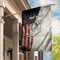 Personalized Distressed American Flag Bass Fishing Garden Flag Hooked Fish and Rustic Vintage Theme - Wonder Print Shop