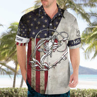 Personalized Distressed American Flag Bass Fishing Hawaiian Shirt Hooked Fish and Rustic Vintage Theme - Wonder Print Shop