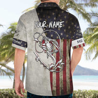 Personalized Distressed American Flag Bass Fishing Hawaiian Shirt Hooked Fish and Rustic Vintage Theme - Wonder Print Shop