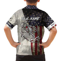 Personalized Distressed American Flag Bass Fishing Hawaiian Shirt Hooked Fish and Rustic Vintage Theme - Wonder Print Shop