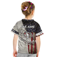 Personalized Distressed American Flag Bass Fishing Kid T Shirt Hooked Fish and Rustic Vintage Theme - Wonder Print Shop