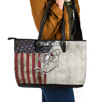 Personalized Distressed American Flag Bass Fishing Leather Tote Bag Hooked Fish and Rustic Vintage Theme - Wonder Print Shop