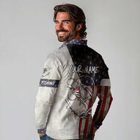 Personalized Distressed American Flag Bass Fishing Long Sleeve Polo Shirt Hooked Fish and Rustic Vintage Theme - Wonder Print Shop