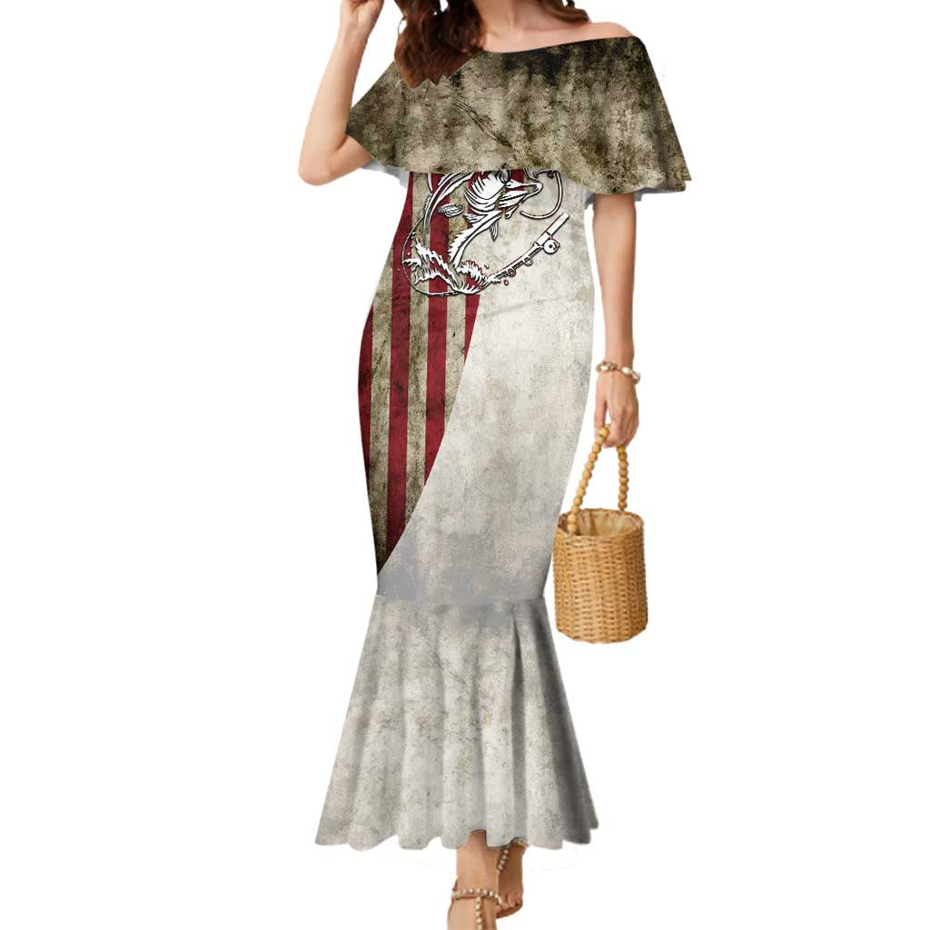 Personalized Distressed American Flag Bass Fishing Mermaid Dress Hooked Fish and Rustic Vintage Theme - Wonder Print Shop