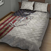 Personalized Distressed American Flag Bass Fishing Quilt Bed Set Hooked Fish and Rustic Vintage Theme - Wonder Print Shop