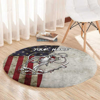 Personalized Distressed American Flag Bass Fishing Round Carpet Hooked Fish and Rustic Vintage Theme - Wonder Print Shop