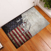 Personalized Distressed American Flag Bass Fishing Rubber Doormat Hooked Fish and Rustic Vintage Theme - Wonder Print Shop