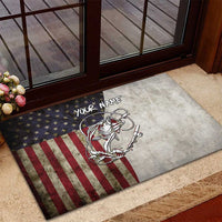 Personalized Distressed American Flag Bass Fishing Rubber Doormat Hooked Fish and Rustic Vintage Theme - Wonder Print Shop