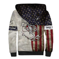 Personalized Distressed American Flag Bass Fishing Sherpa Hoodie Hooked Fish and Rustic Vintage Theme - Wonder Print Shop