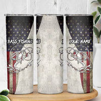 Personalized Distressed American Flag Bass Fishing Skinny Tumbler Hooked Fish and Rustic Vintage Theme - Wonder Print Shop