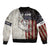 Personalized Distressed American Flag Bass Fishing Sleeve Zip Bomber Jacket Hooked Fish and Rustic Vintage Theme - Wonder Print Shop