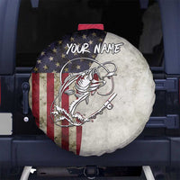 Personalized Distressed American Flag Bass Fishing Spare Tire Cover Hooked Fish and Rustic Vintage Theme - Wonder Print Shop