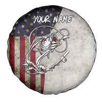 Personalized Distressed American Flag Bass Fishing Spare Tire Cover Hooked Fish and Rustic Vintage Theme - Wonder Print Shop
