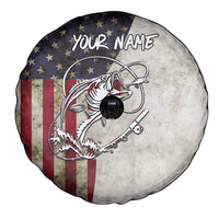 Personalized Distressed American Flag Bass Fishing Spare Tire Cover Hooked Fish and Rustic Vintage Theme - Wonder Print Shop