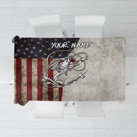 Personalized Distressed American Flag Bass Fishing Tablecloth Hooked Fish and Rustic Vintage Theme - Wonder Print Shop