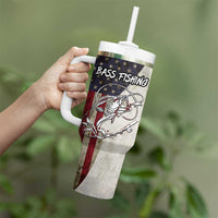 Personalized Distressed American Flag Bass Fishing Tumbler With Handle Hooked Fish and Rustic Vintage Theme - Wonder Print Shop