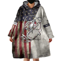 Personalized Distressed American Flag Bass Fishing Wearable Blanket Hoodie Hooked Fish and Rustic Vintage Theme - Wonder Print Shop