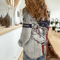 Personalized Distressed American Flag Bass Fishing Women Casual Shirt Hooked Fish and Rustic Vintage Theme - Wonder Print Shop