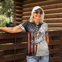Personalized Distressed American Flag Bass Fishing Women Polo Shirt Hooked Fish and Rustic Vintage Theme - Wonder Print Shop
