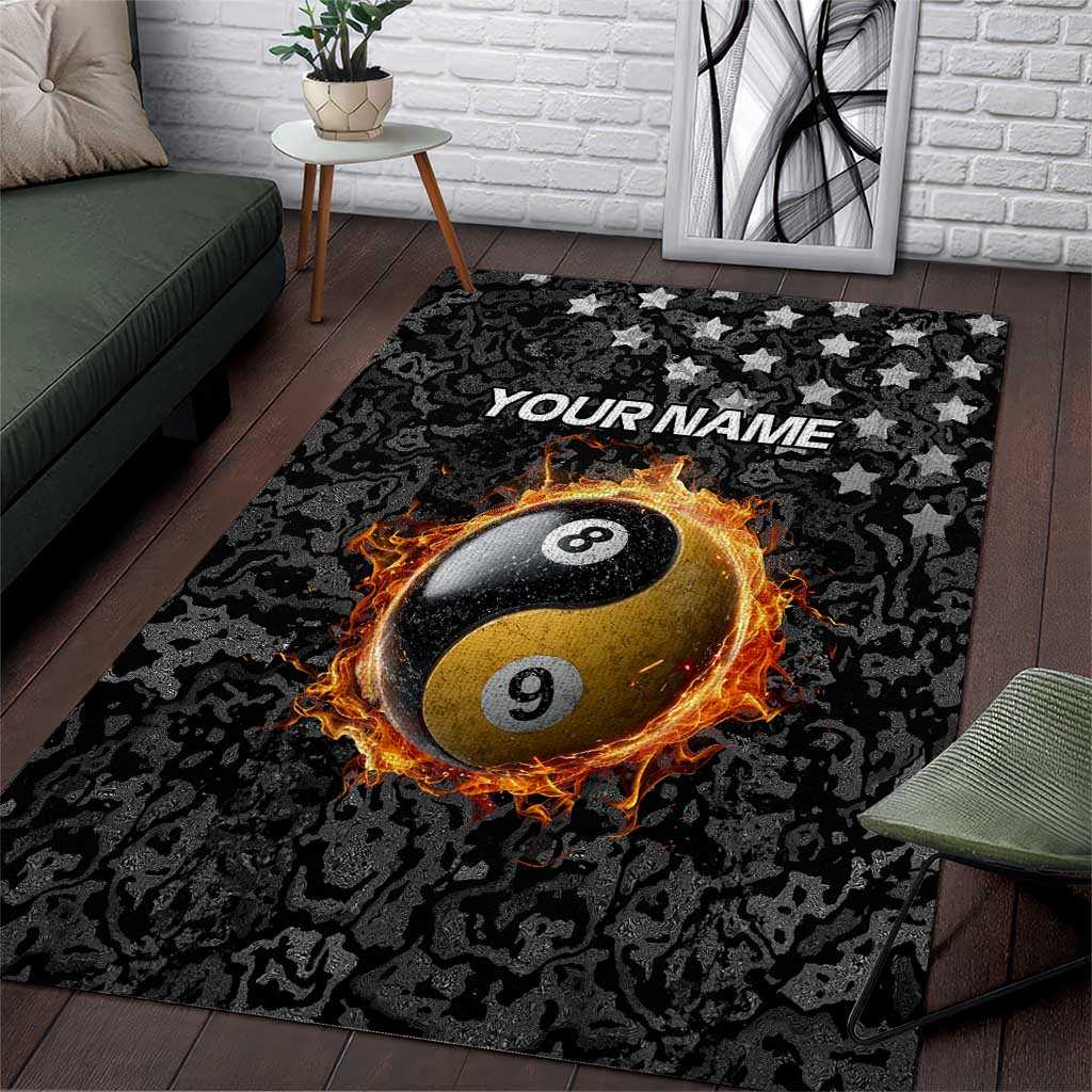 Personalized Yin Yang Billiards Area Rug 8 Ball and 9 Ball in Fiery Black Camo Pattern - Wonder Print Shop