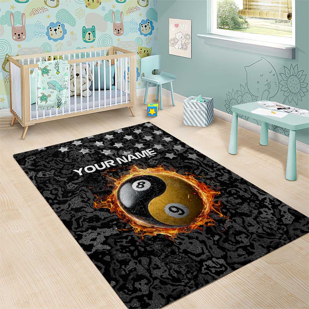 Personalized Yin Yang Billiards Area Rug 8 Ball and 9 Ball in Fiery Black Camo Pattern - Wonder Print Shop