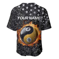 Personalized Yin Yang Billiards Baseball Jersey 8 Ball and 9 Ball in Fiery Black Camo Pattern - Wonder Print Shop