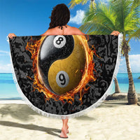 Personalized Yin Yang Billiards Beach Blanket 8 Ball and 9 Ball in Fiery Black Camo Pattern - Wonder Print Shop