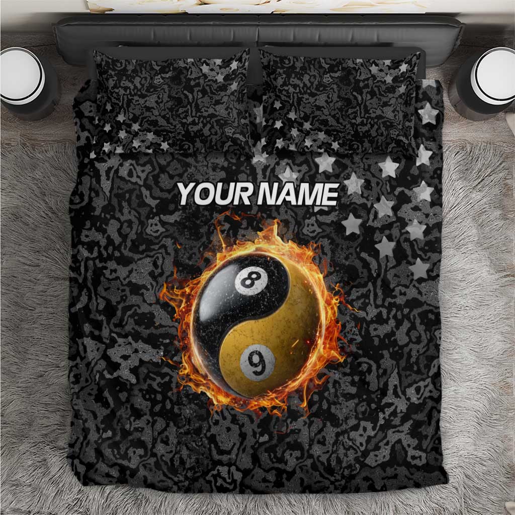 Personalized Yin Yang Billiards Bedding Set 8 Ball and 9 Ball in Fiery Black Camo Pattern - Wonder Print Shop