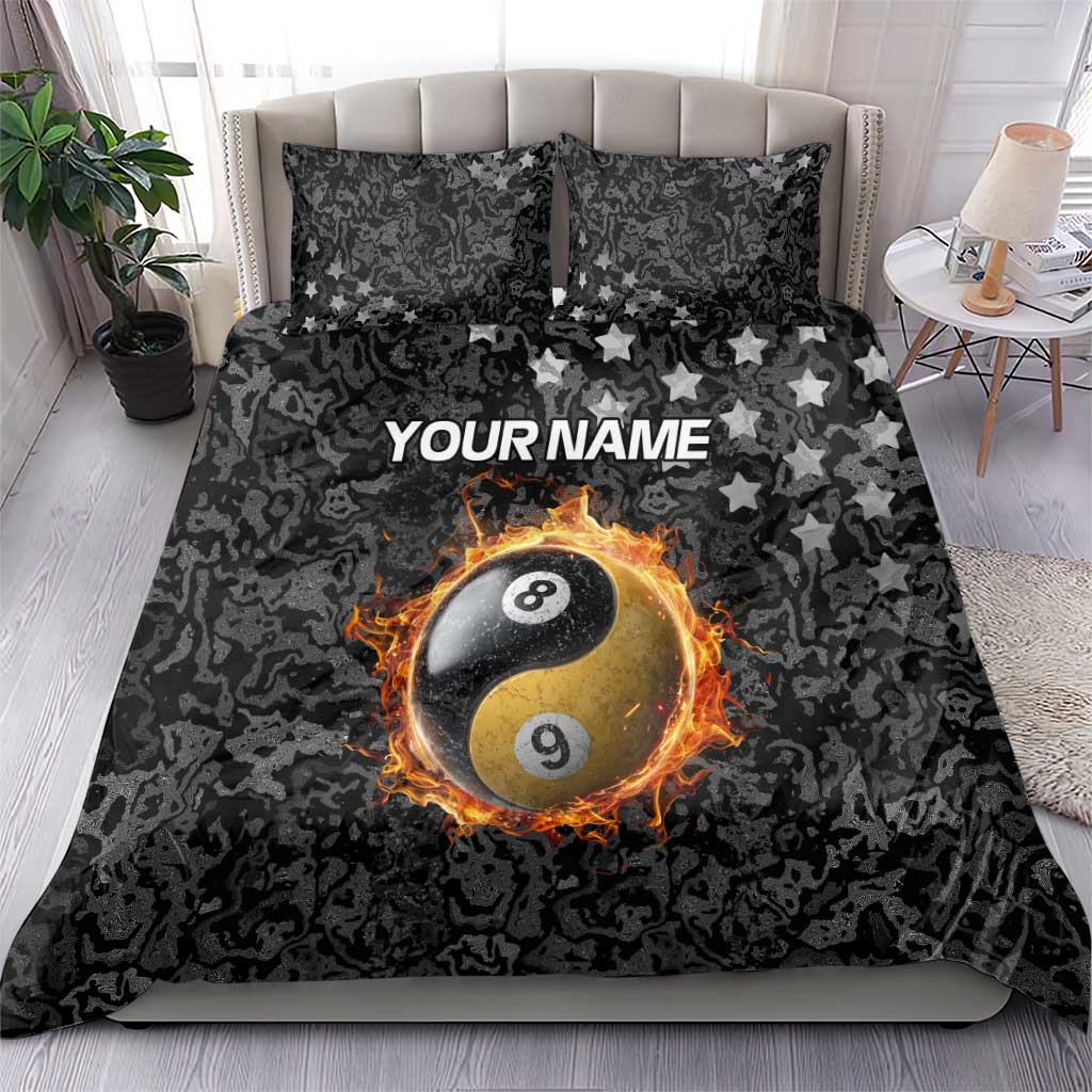 Personalized Yin Yang Billiards Bedding Set 8 Ball and 9 Ball in Fiery Black Camo Pattern - Wonder Print Shop