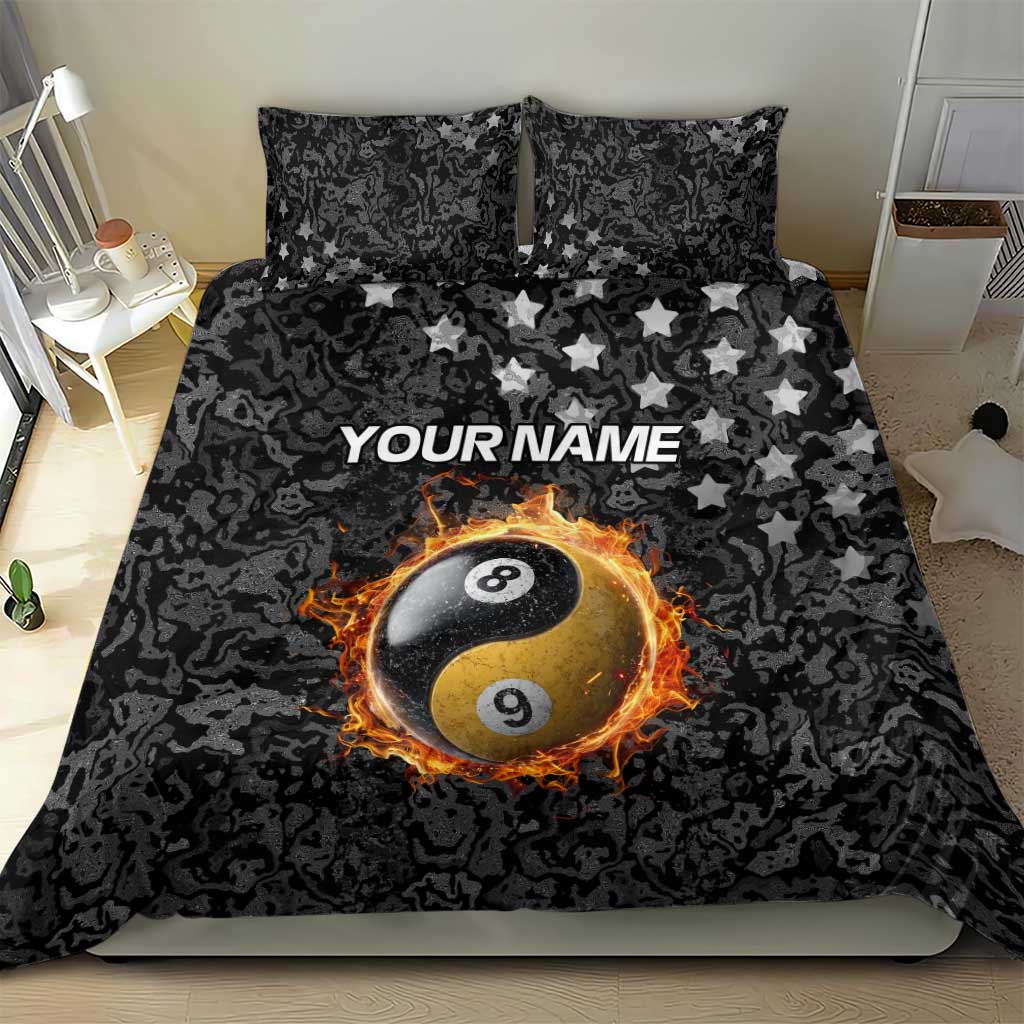 Personalized Yin Yang Billiards Bedding Set 8 Ball and 9 Ball in Fiery Black Camo Pattern - Wonder Print Shop