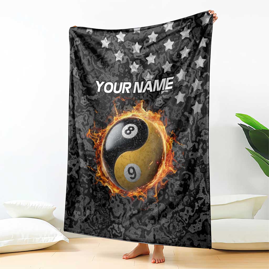 Personalized Yin Yang Billiards Blanket 8 Ball and 9 Ball in Fiery Black Camo Pattern - Wonder Print Shop