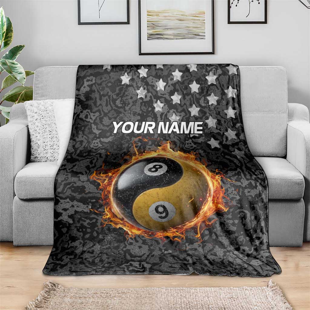 Personalized Yin Yang Billiards Blanket 8 Ball and 9 Ball in Fiery Black Camo Pattern - Wonder Print Shop