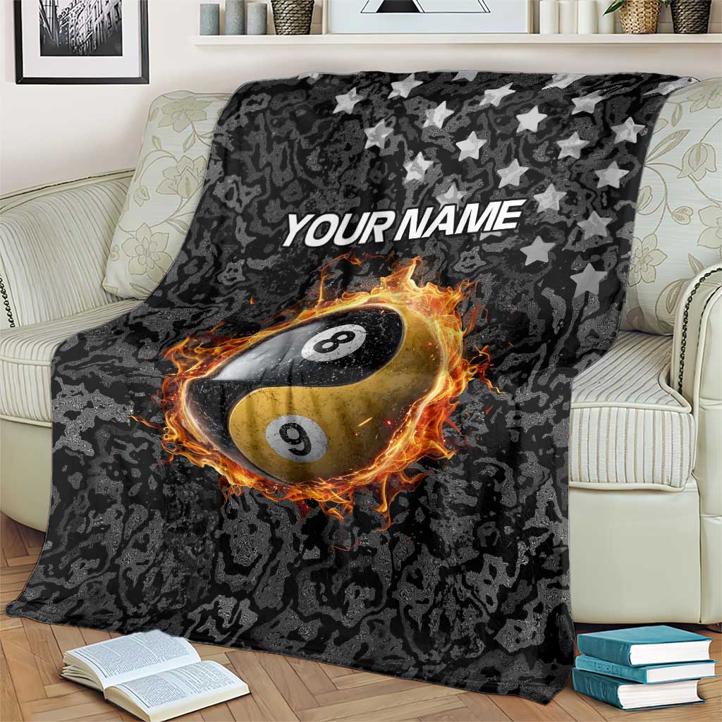 Personalized Yin Yang Billiards Blanket 8 Ball and 9 Ball in Fiery Black Camo Pattern - Wonder Print Shop
