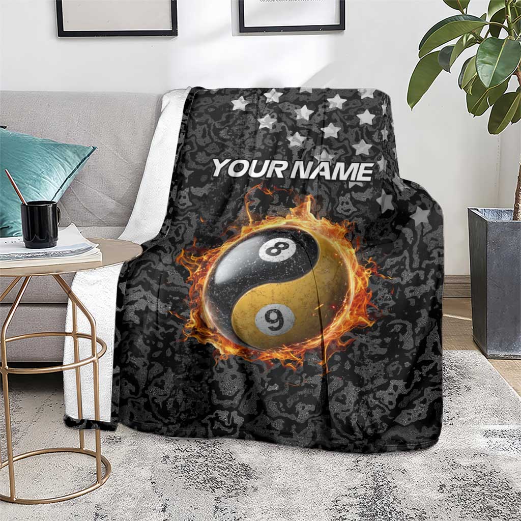 Personalized Yin Yang Billiards Blanket 8 Ball and 9 Ball in Fiery Black Camo Pattern - Wonder Print Shop