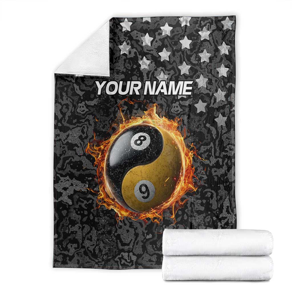 Personalized Yin Yang Billiards Blanket 8 Ball and 9 Ball in Fiery Black Camo Pattern - Wonder Print Shop