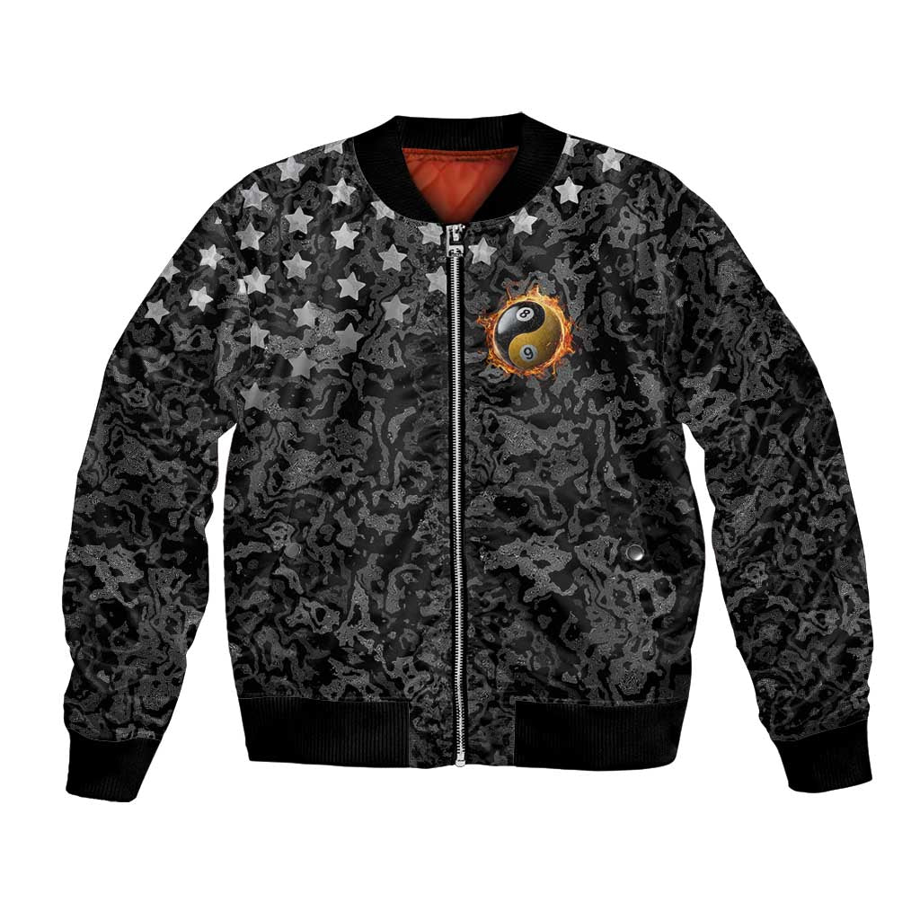 Personalized Yin Yang Billiards Bomber Jacket 8 Ball and 9 Ball in Fiery Black Camo Pattern - Wonder Print Shop