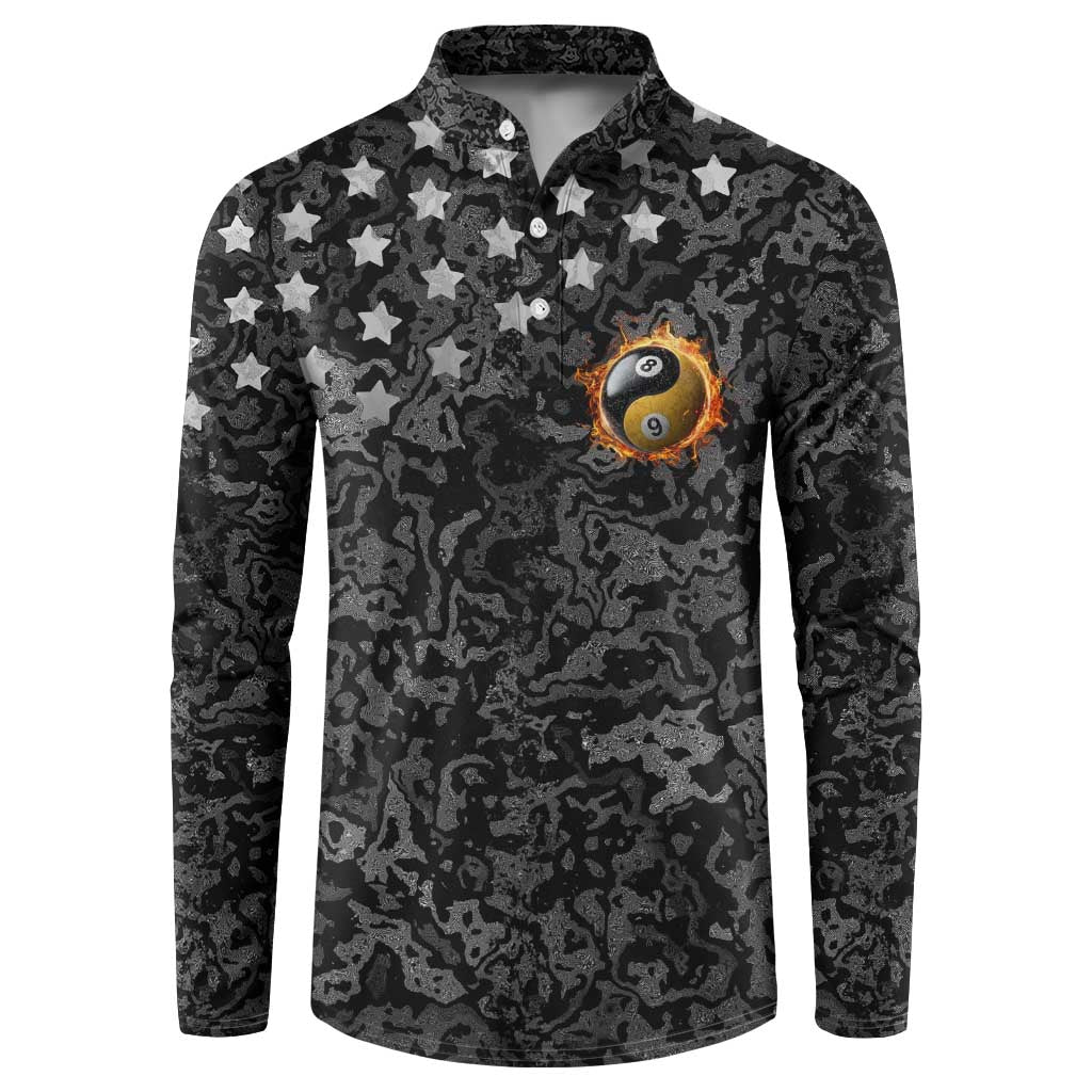 Personalized Yin Yang Billiards Button Sweatshirt 8 Ball and 9 Ball in Fiery Black Camo Pattern - Wonder Print Shop