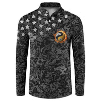 Personalized Yin Yang Billiards Button Sweatshirt 8 Ball and 9 Ball in Fiery Black Camo Pattern - Wonder Print Shop