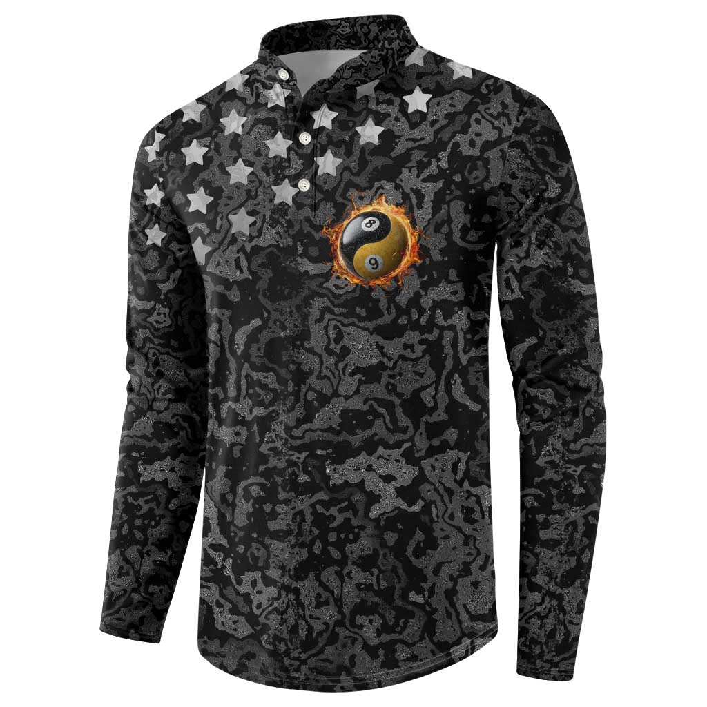 Personalized Yin Yang Billiards Button Sweatshirt 8 Ball and 9 Ball in Fiery Black Camo Pattern - Wonder Print Shop