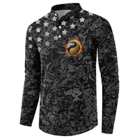 Personalized Yin Yang Billiards Button Sweatshirt 8 Ball and 9 Ball in Fiery Black Camo Pattern - Wonder Print Shop