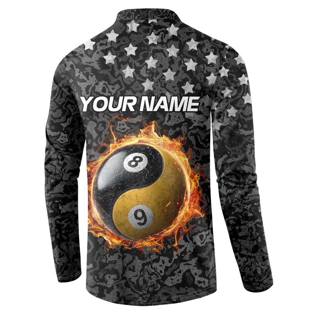 Personalized Yin Yang Billiards Button Sweatshirt 8 Ball and 9 Ball in Fiery Black Camo Pattern - Wonder Print Shop