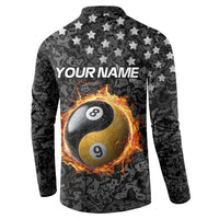 Personalized Yin Yang Billiards Button Sweatshirt 8 Ball and 9 Ball in Fiery Black Camo Pattern - Wonder Print Shop