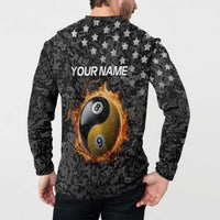 Personalized Yin Yang Billiards Button Sweatshirt 8 Ball and 9 Ball in Fiery Black Camo Pattern - Wonder Print Shop
